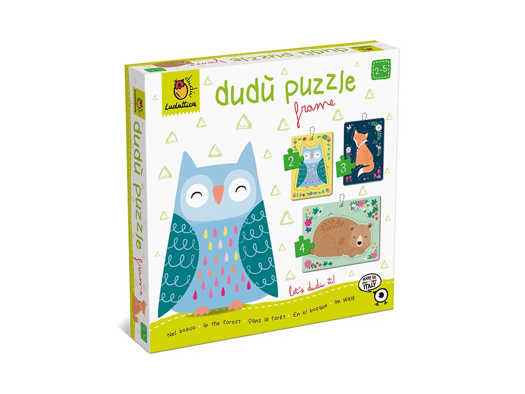 Dudu puzzle în ramă 2-3-4 piese Animale din pădure, Ludattica, 2-3 ani +