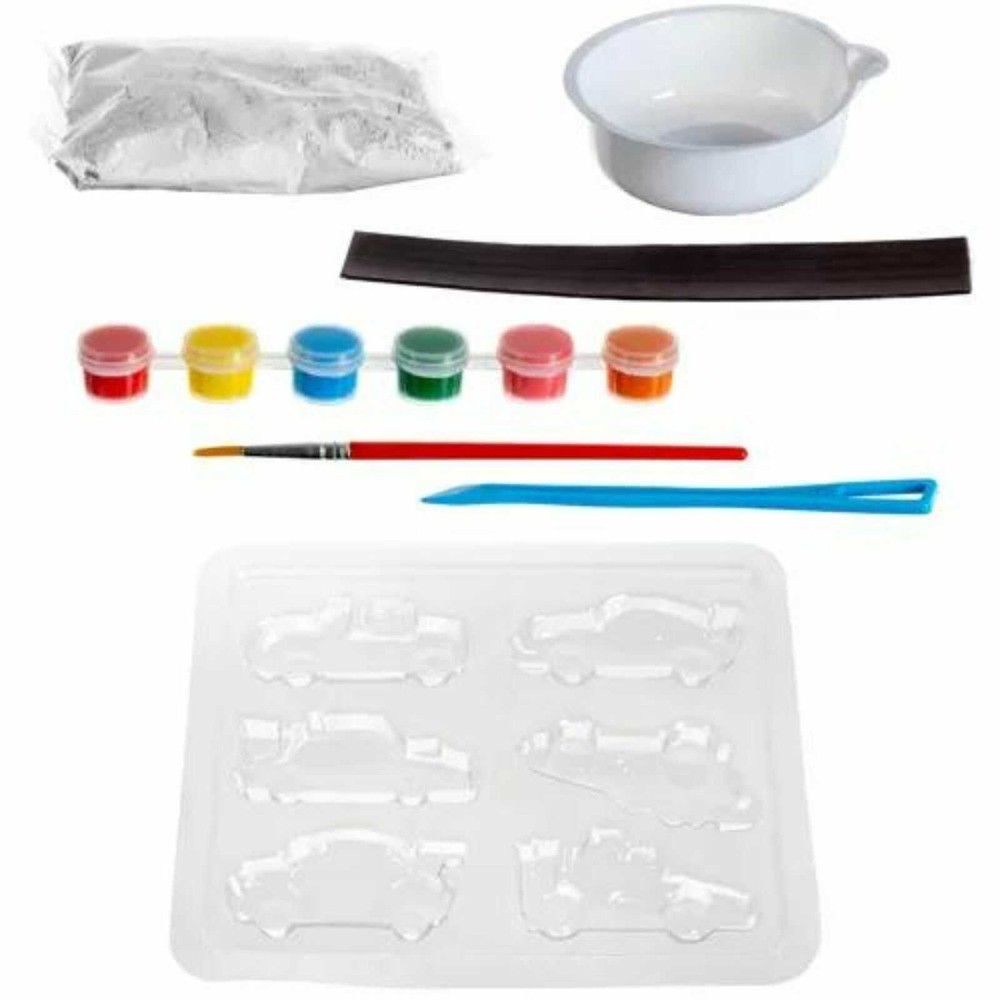 Figurine din ipsos de pictat pentru copii, Kit complet cu magnet pentru frigider, model mașini, 27 x 23 x 5.5 cm 4