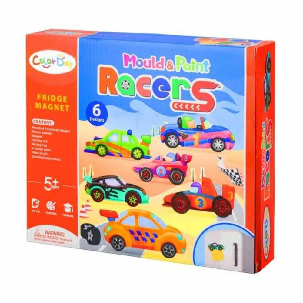 Figurine din ipsos de pictat pentru copii, Kit complet cu magnet pentru frigider, model mașini, 27 x 23 x 5.5 cm 6