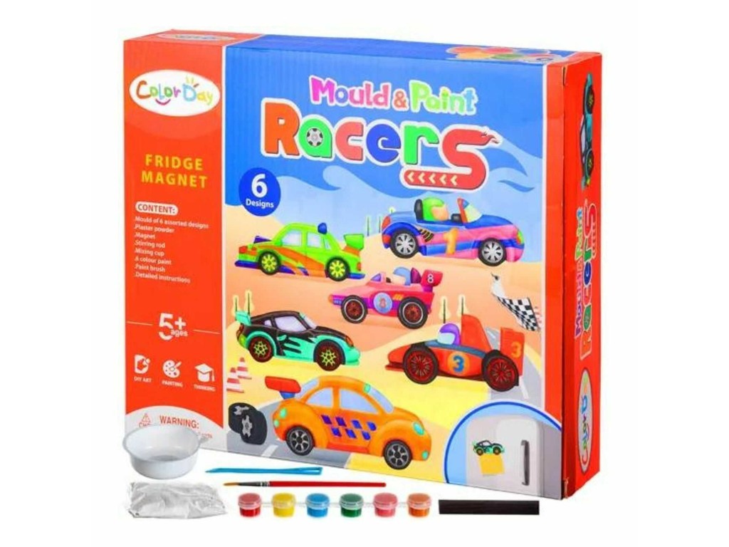 Figurine din ipsos de pictat pentru copii, Kit complet cu magnet pentru frigider, model mașini, 27 x 23 x 5.5 cm