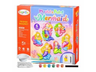 Figurine din ipsos de pictat pentru copii, Kit complet cu magnet pentru frigider, model Sirene, 27 x 23 x 5.5 cm
