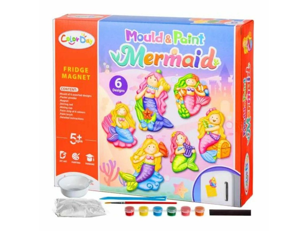 Figurine din ipsos de pictat pentru copii, Kit complet cu magnet pentru frigider, model Sirene, 27 x 23 x 5.5 cm