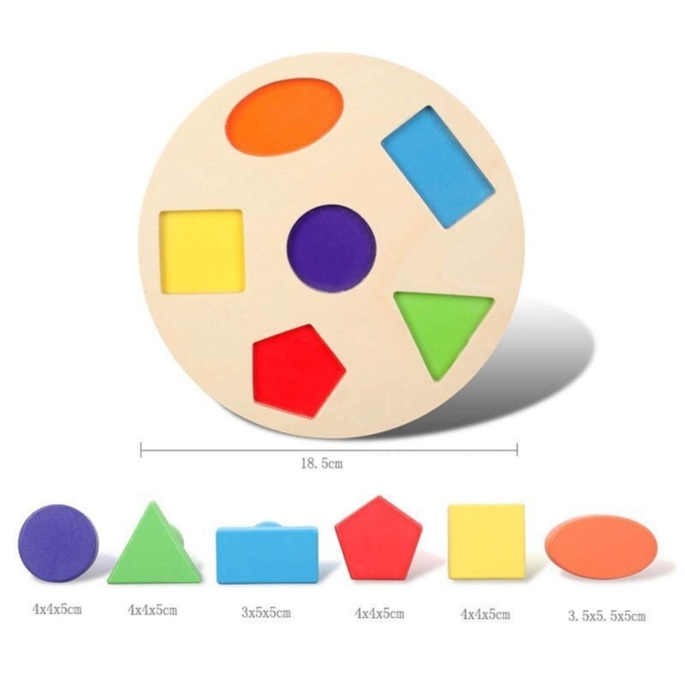 Forme geometrice și culori Puzzle Montessori, încastru din lemn cu mâner 2