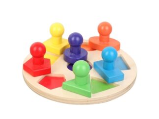 Forme geometrice și culori Puzzle Montessori, încastru din lemn cu mâner