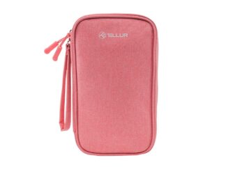 Geantă Tellur pentru organizare cabluri și accesorii, 21 x 12,5 x 6 cm, poliester, roz