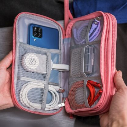 Geantă Tellur pentru organizare cabluri și accesorii, 21 x 12,5 x 6 cm, poliester, roz 7