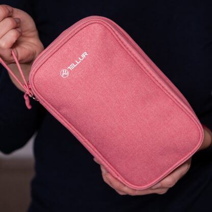 Geantă Tellur pentru organizare cabluri și accesorii, 21 x 12,5 x 6 cm, poliester, roz 8