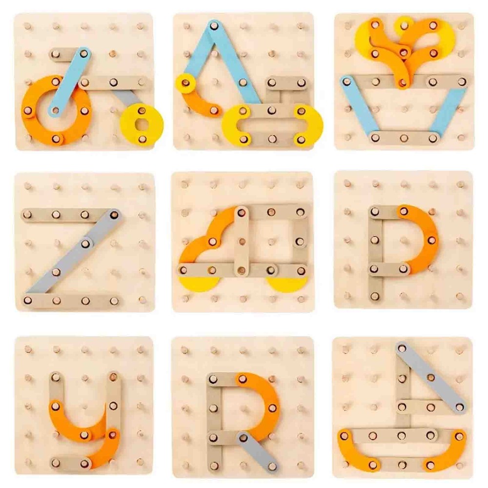 Geoboard, Alfabetar Joc educativ din lemn, multifuncțional, formează litere, cifre, forme 3