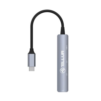 Hub USB-C 3.1 Tellur, 2xUSB 2.0 + 1xUSB-C + 1xUSB 3.0, aluminiu, gri 2