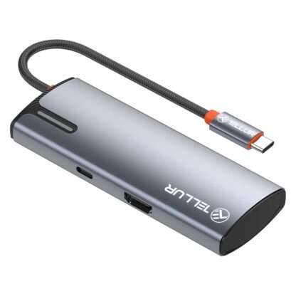 Hub USB-C Tellur, 1xPD 3.0 100W, 1xHDMI 4K, 3xUSB 3.0, aluminiu gri 3