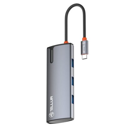 Hub USB-C Tellur, 1xPD 3.0 100W, 1xHDMI 4K, 3xUSB 3.0, aluminiu gri 7