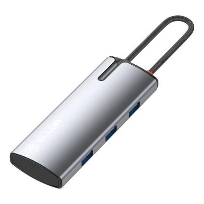 Hub USB-C Tellur, 1xPD 3.0 100W, 1xHDMI 4K, 3xUSB 3.0, aluminiu gri 9
