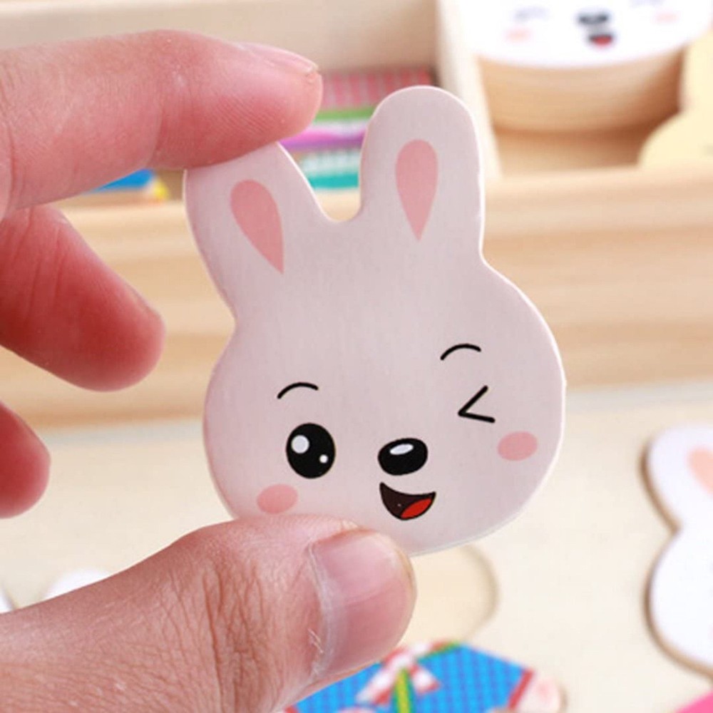 Îmbracă familia de Iepurași, Puzzle din Lemn, Joc de potrivire și Asociere 3