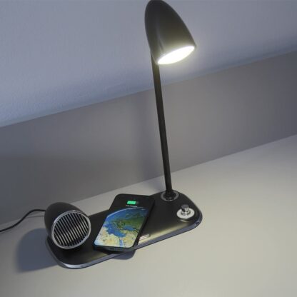 Încărcător wireless birou Tellur, 15W, Boxă Bluetooth 5W, Lampă de birou, Tellur Nostalgia, Negru 4
