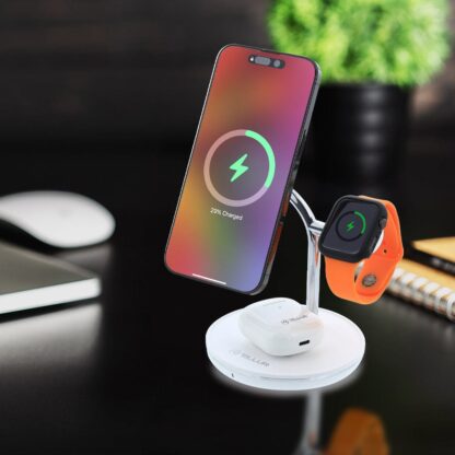 Încărcător wireless birou Tellur, 3-in-1, certificat MagSafe 15W, Watch 2.5W, TWS 5W, alb 2