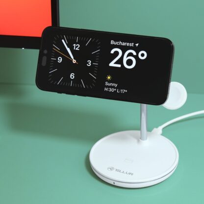 Încărcător wireless birou Tellur, 3-in-1, certificat MagSafe 15W, Watch 2.5W, TWS 5W, alb 3