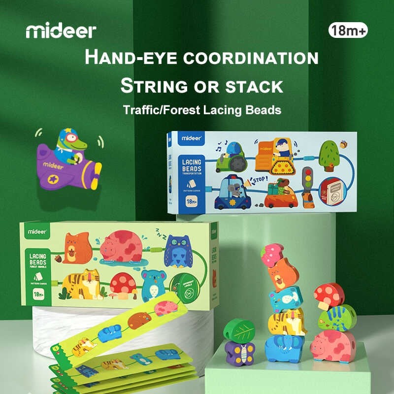 Joc de înșiruit animale din lemn, cu șiret, dezvoltarea motricității, îndemânării, creativității 3