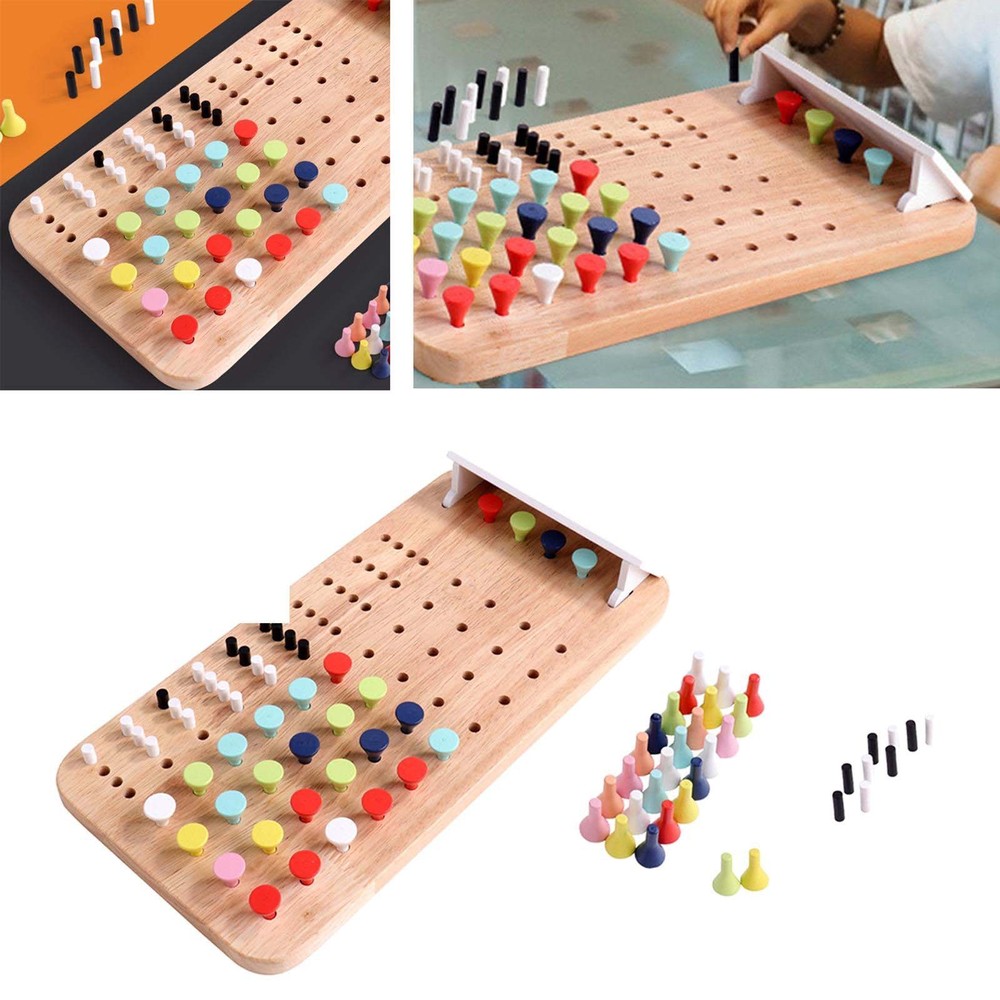 Joc de inteligență pentru copii și adulți, Mastermind, tablă de șah din lemn cu pioni colorați, 2 jucători, 146 piese, Boardgames 3