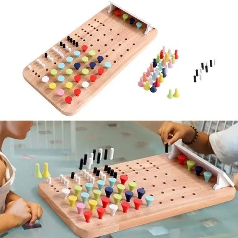 Joc de inteligență pentru copii și adulți, Mastermind, tablă de șah din lemn cu pioni colorați, 2 jucători, 146 piese, Boardgames 4