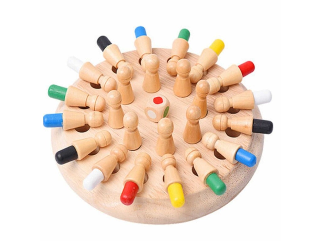 Joc de Memorie pentru Copii Memory Chess cu Pioni Colorați și Zar, 3 ani+