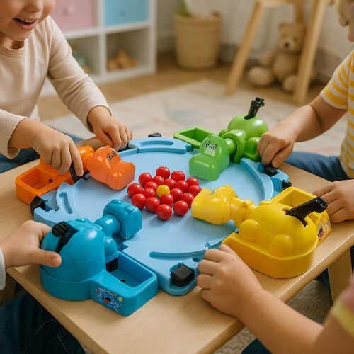 Joc de societate, Hungry Hippos, interactiv, 2 4 jucatori, Hipopotamii flamanzi 3