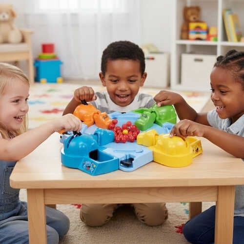 Joc de societate, Hungry Hippos, interactiv, 2 4 jucatori, Hipopotamii flamanzi 4