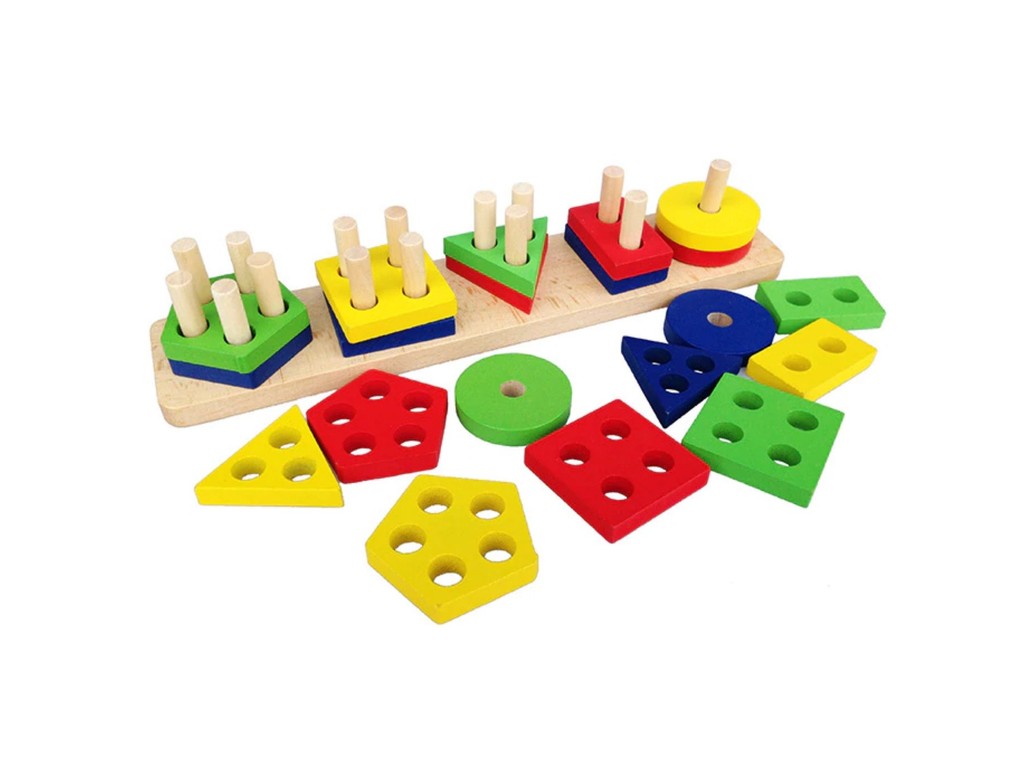 Joc de sortare, 5 coloane cu forme geometrice, sortator