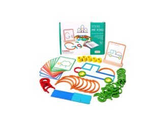 Joc educativ asociere forme Sticks and Rings 120 piese, 40 șabloane
