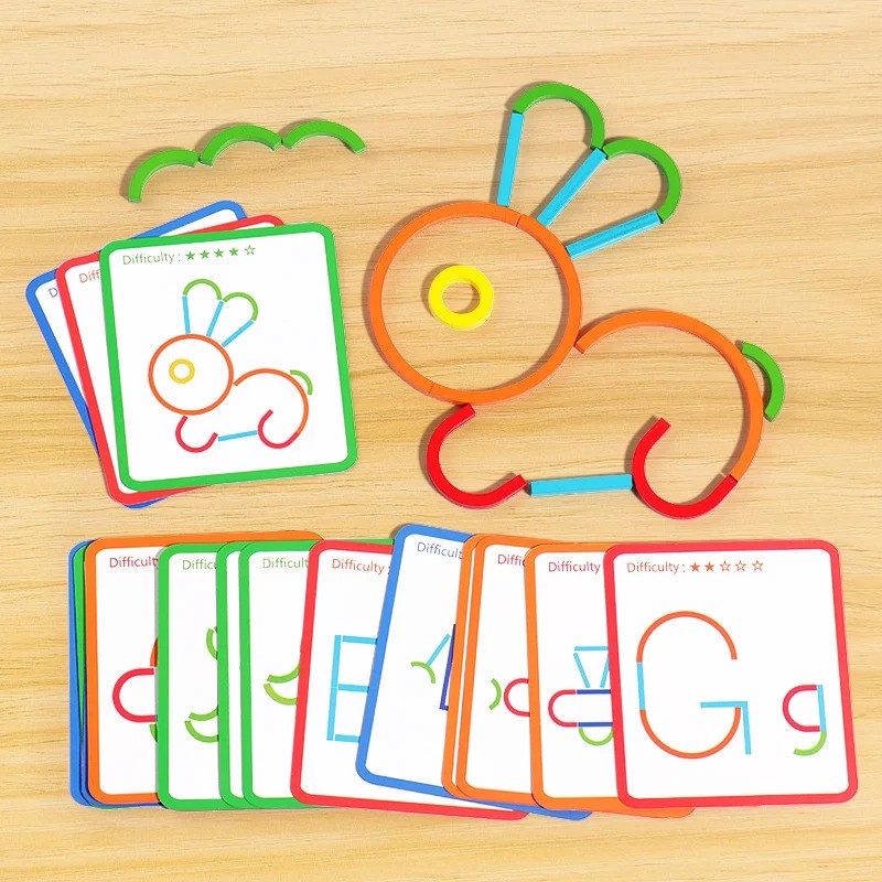 Joc educativ asociere forme Sticks and Rings 120 piese, 40 șabloane 4