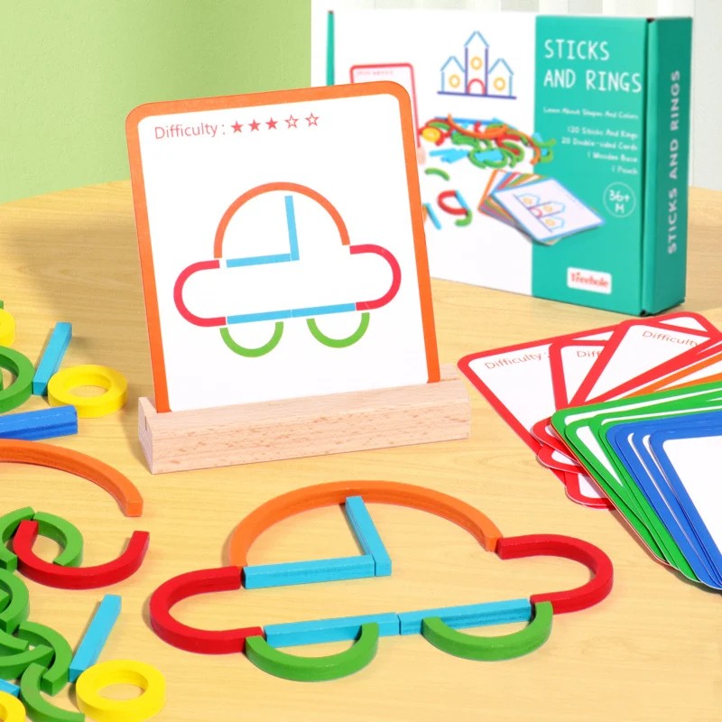 Joc educativ asociere forme Sticks and Rings 120 piese, 40 șabloane 5