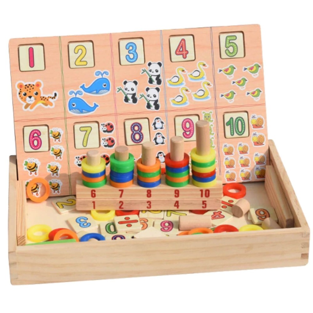 Joc educativ din lemn pentru copii, tăbliță multifuncțională pentru scris cu cretă și piese cu cifre și imagini, montessori, donuts 6