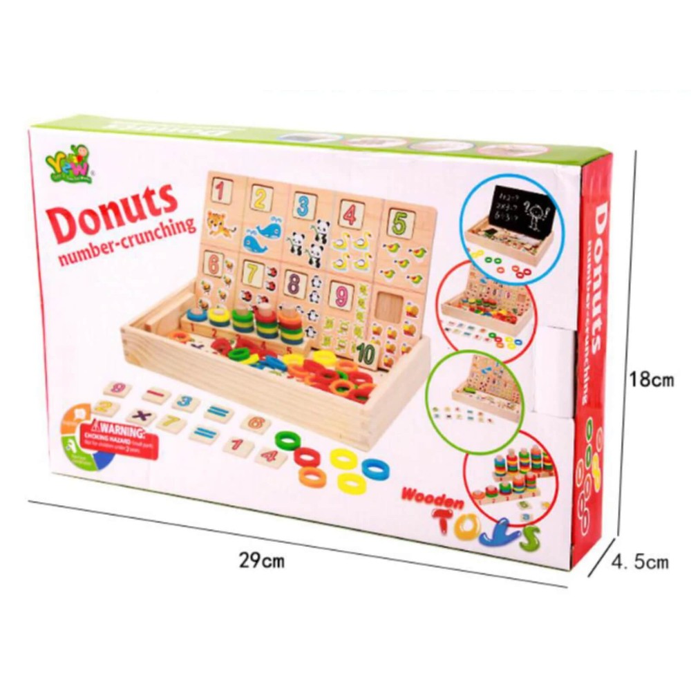 Joc educativ din lemn pentru copii, tăbliță multifuncțională pentru scris cu cretă și piese cu cifre și imagini, montessori, donuts 7