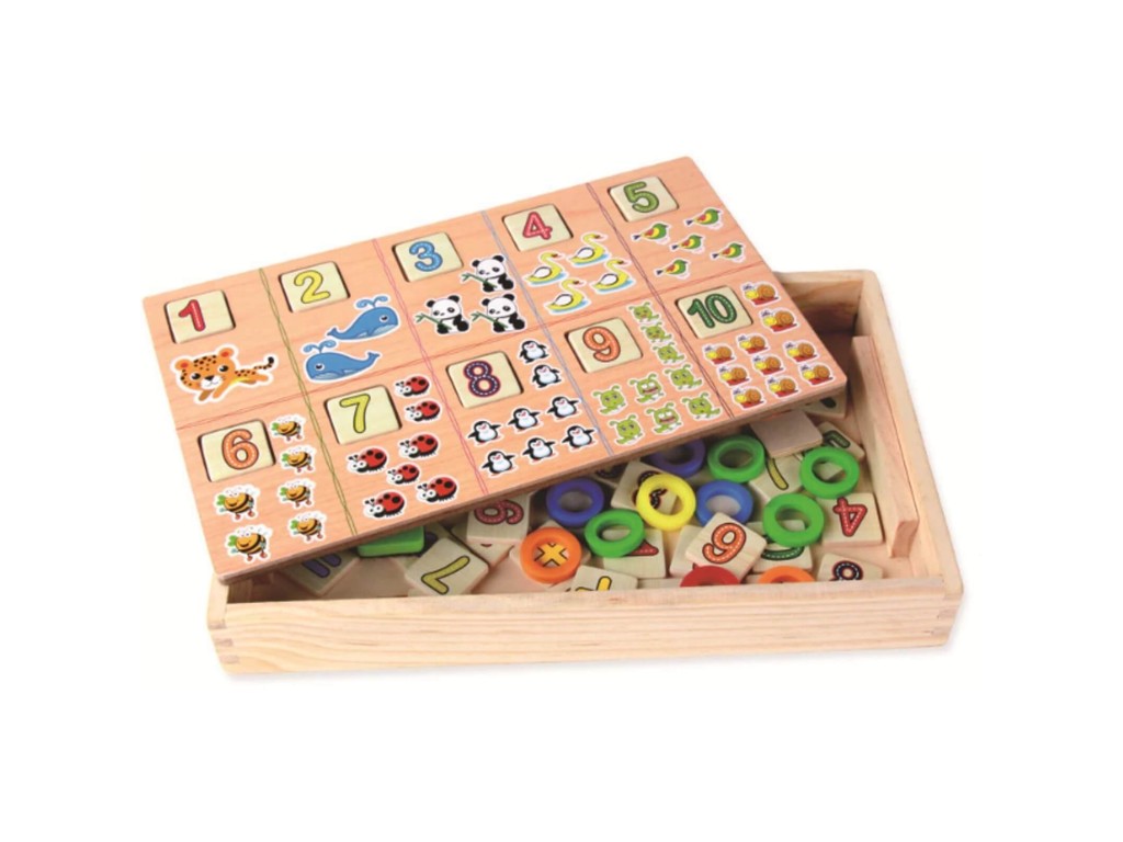 Joc educativ din lemn pentru copii, tăbliță multifuncțională pentru scris cu cretă și piese cu cifre și imagini, montessori, donuts