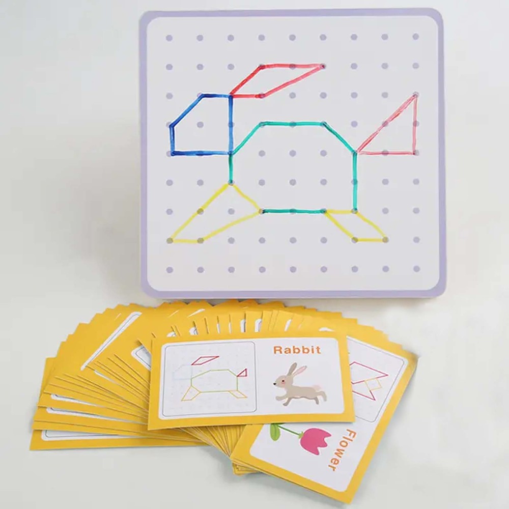 Joc educativ Geoboard cu elastice colorate și 54 de carduri cu imagini, Natur 2