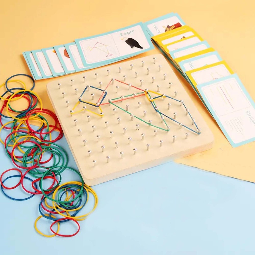 Joc educativ Geoboard cu elastice colorate și 54 de carduri cu imagini, Natur 3