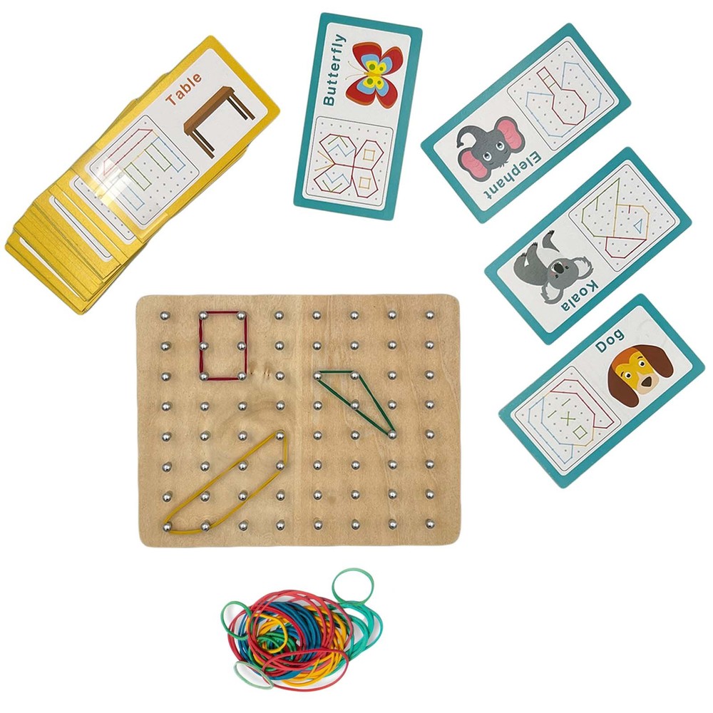 Joc educativ Geoboard cu elastice colorate și 54 de carduri cu imagini, Natur 4