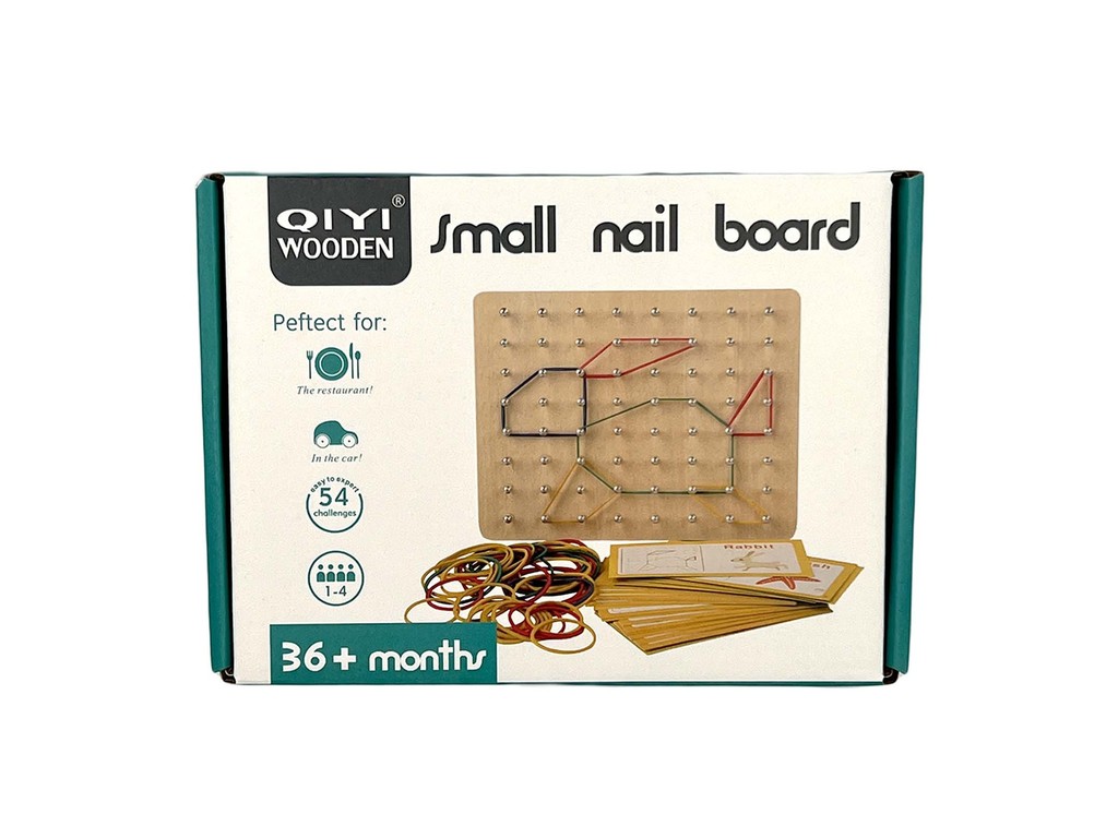 Joc educativ Geoboard cu elastice colorate și 54 de carduri cu imagini, Natur