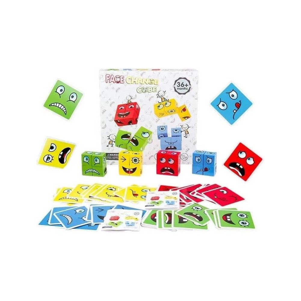 Joc expresii faciale, Educativ, de Exprimare a Emoțiilor cu 64 cartonașe și 16 cuburi, Cub Rubik 3