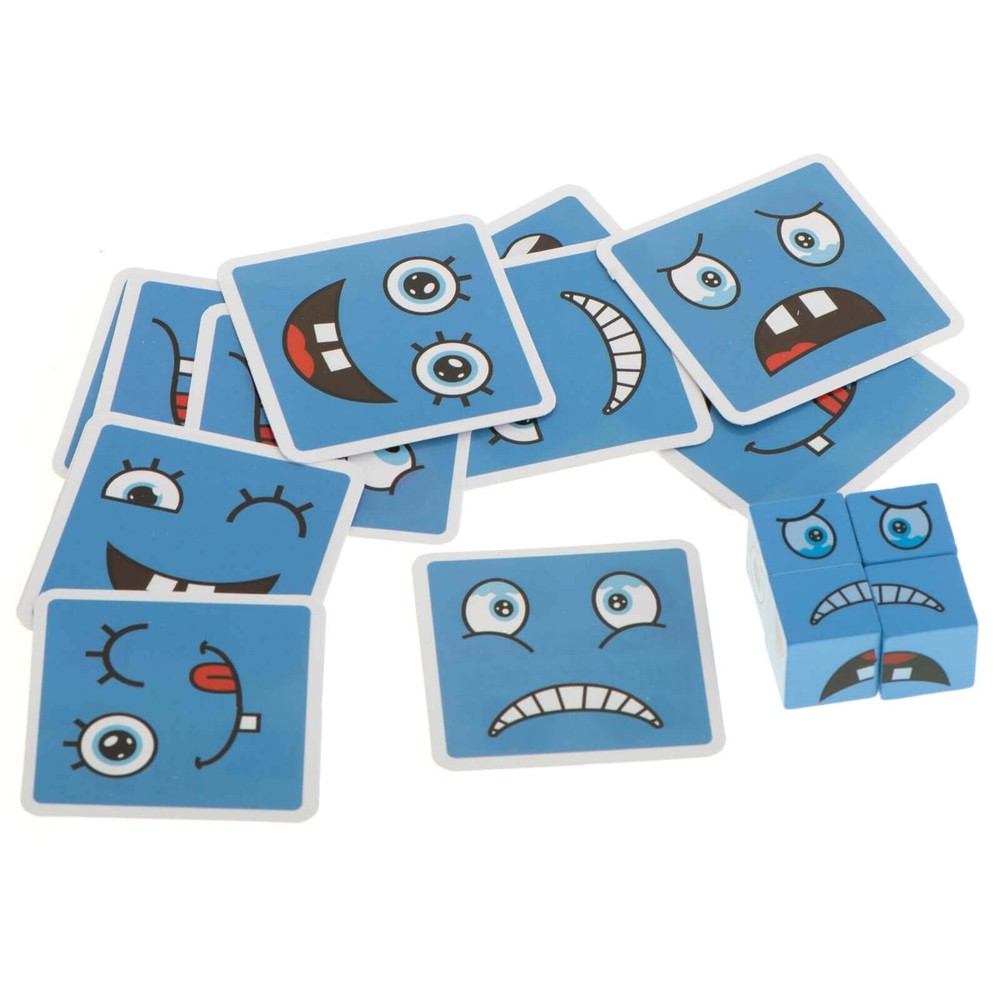 Joc expresii faciale, Educativ, de Exprimare a Emoțiilor cu 64 cartonașe și 16 cuburi, Cub Rubik 5