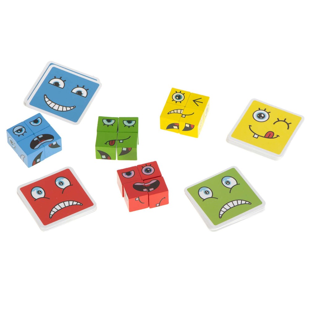 Joc expresii faciale, Educativ, de Exprimare a Emoțiilor cu 64 cartonașe și 16 cuburi, Cub Rubik 7