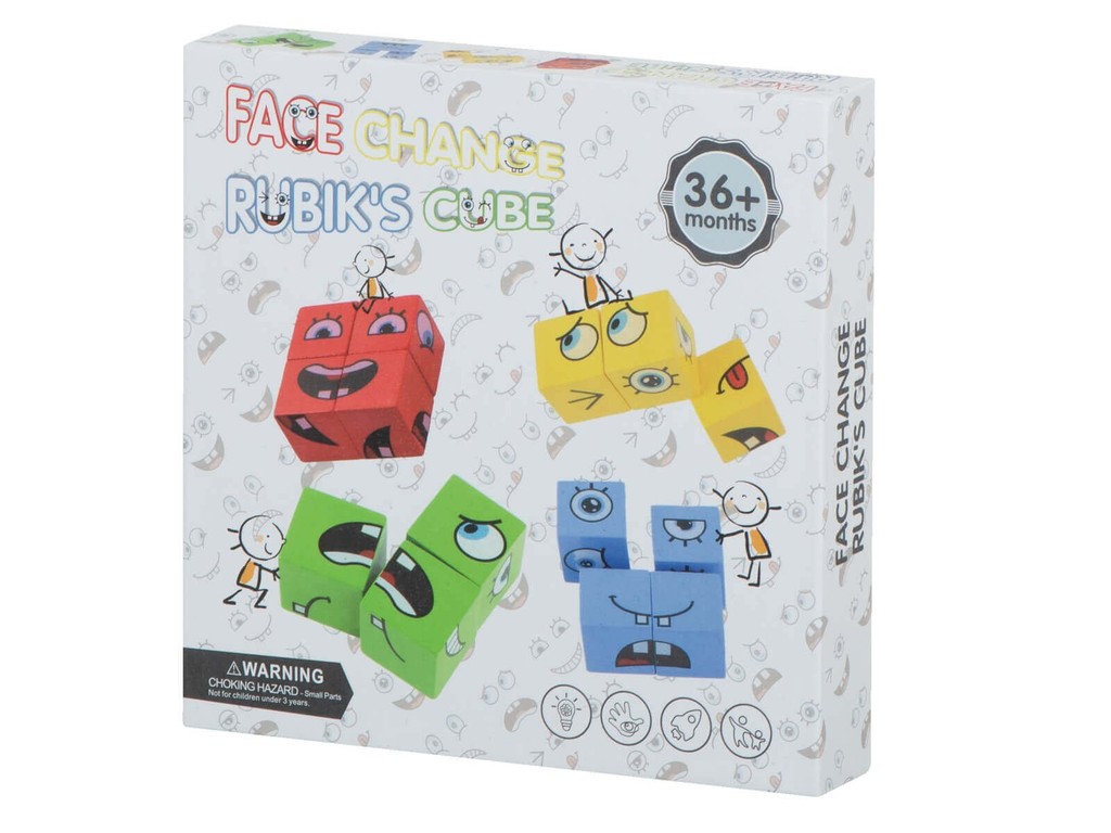 Joc expresii faciale, Educativ, de Exprimare a Emoțiilor cu 64 cartonașe și 16 cuburi, Cub Rubik