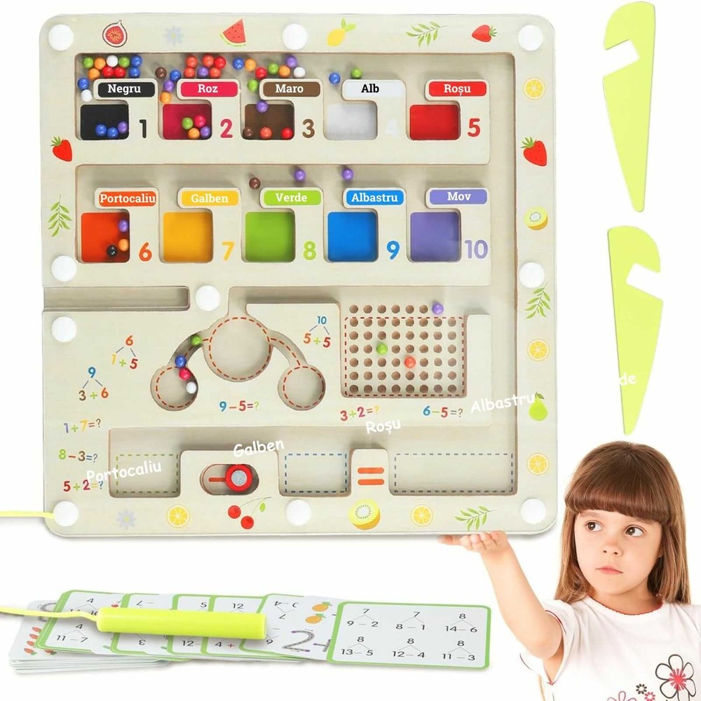 Joc labirint magnetic din lemn, sortare, clasificare și matematică, în limba română 3