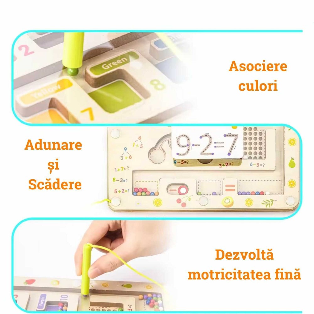 Joc labirint magnetic din lemn, sortare, clasificare și matematică, în limba română 4