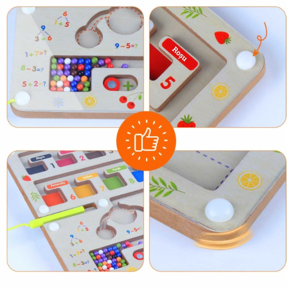 Joc labirint magnetic din lemn, sortare, clasificare și matematică, în limba română 6