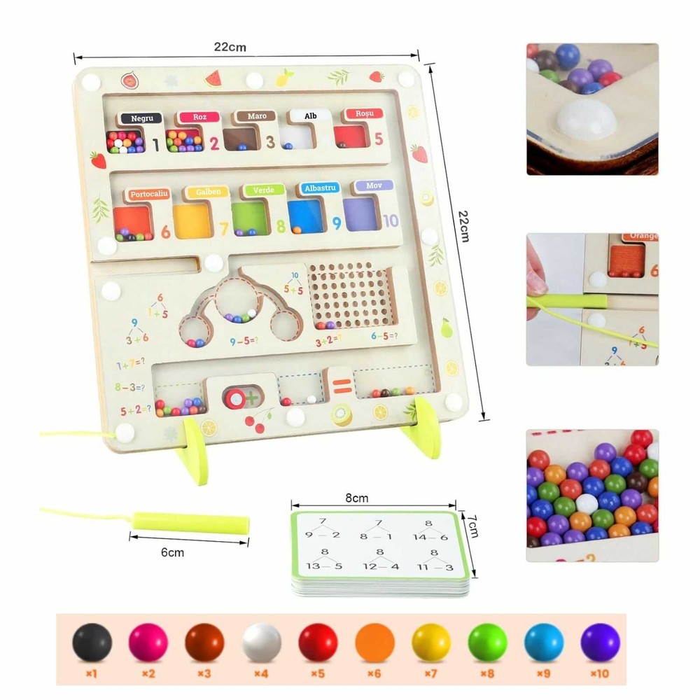 Joc labirint magnetic din lemn, sortare, clasificare și matematică, în limba română 8