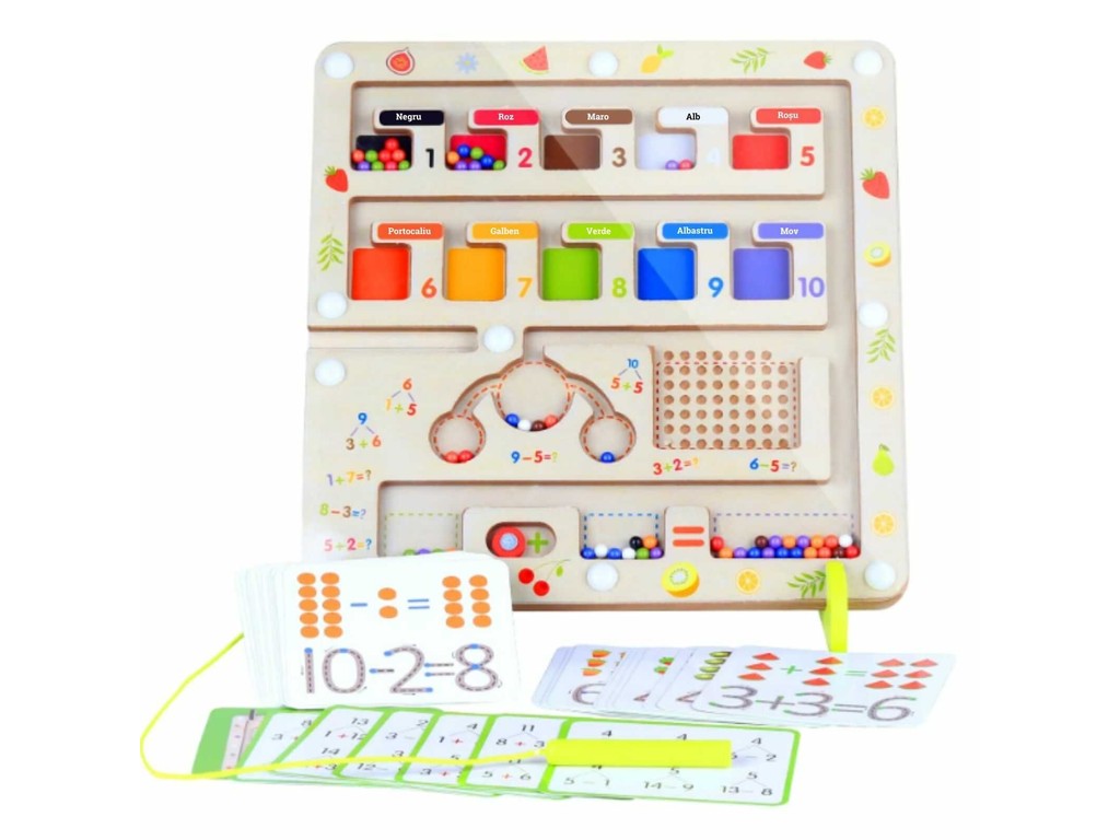 Joc labirint magnetic din lemn, sortare, clasificare și matematică, în limba română