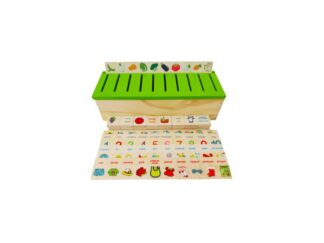 Joc Montessori de Clasificare, Sortare și Asociere Obiecte, Fructe și Animale, în limba română, 88 piese, din lemn