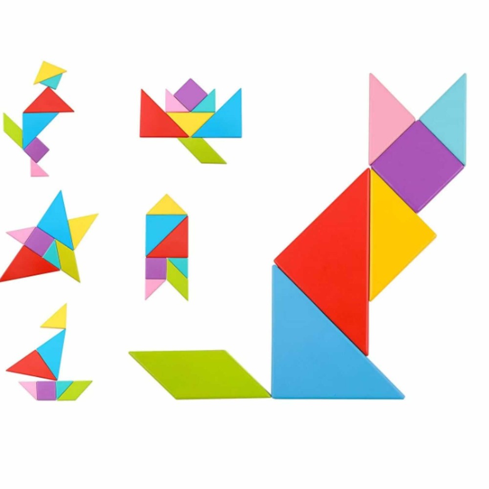 Joc Tangram 7 piese din lemn, Puzzle educativ pentru copii 3 ani+ 3