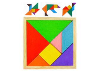Joc Tangram 7 piese din lemn, Puzzle educativ pentru copii 3 ani+