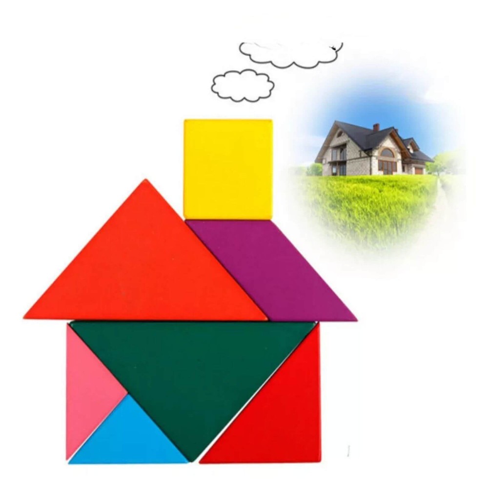 Joc Tangram 7 piese din lemn, Puzzle educativ pentru copii 3 ani+ 4